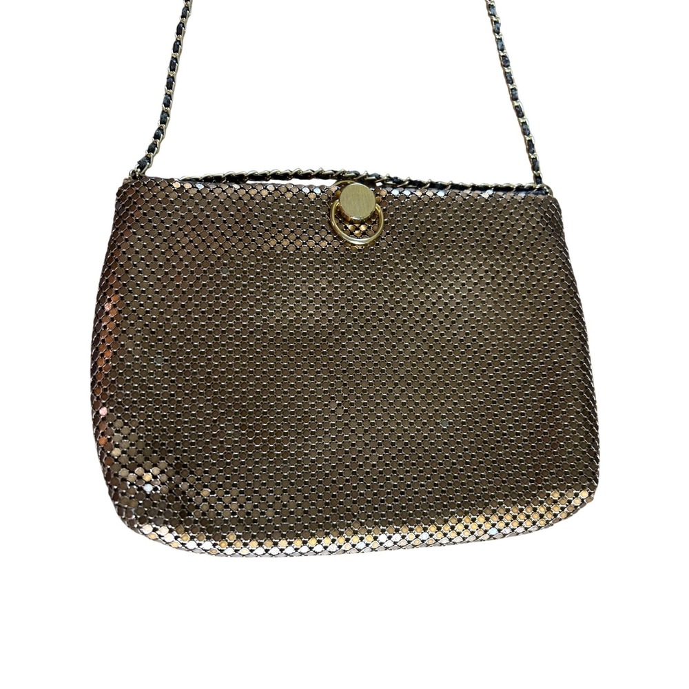 Vintage Gold Mesh Shoulder Bag Metallic Evening Clutch Chain Strap Ring Clasp - Picture 3 of 10